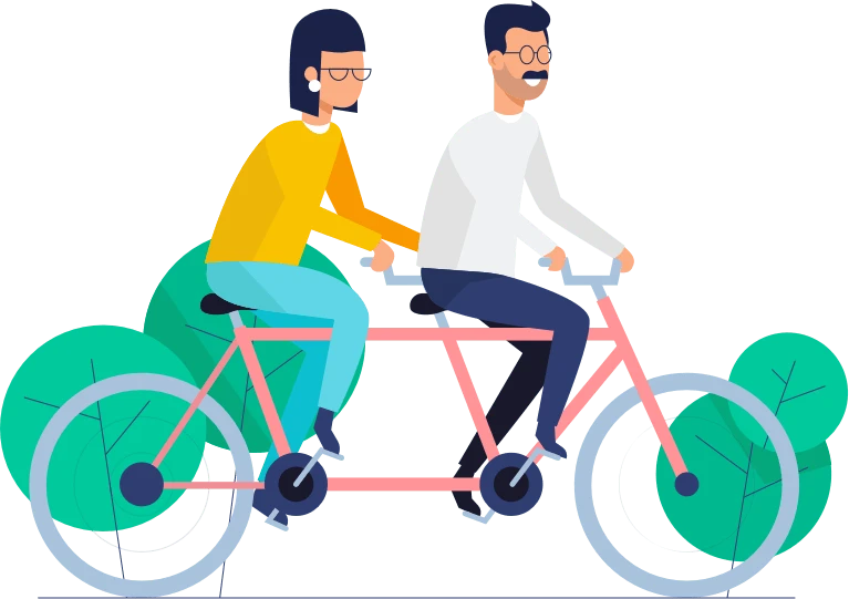 Dos personas de LapsoWork avanzando juntas en un tándem
