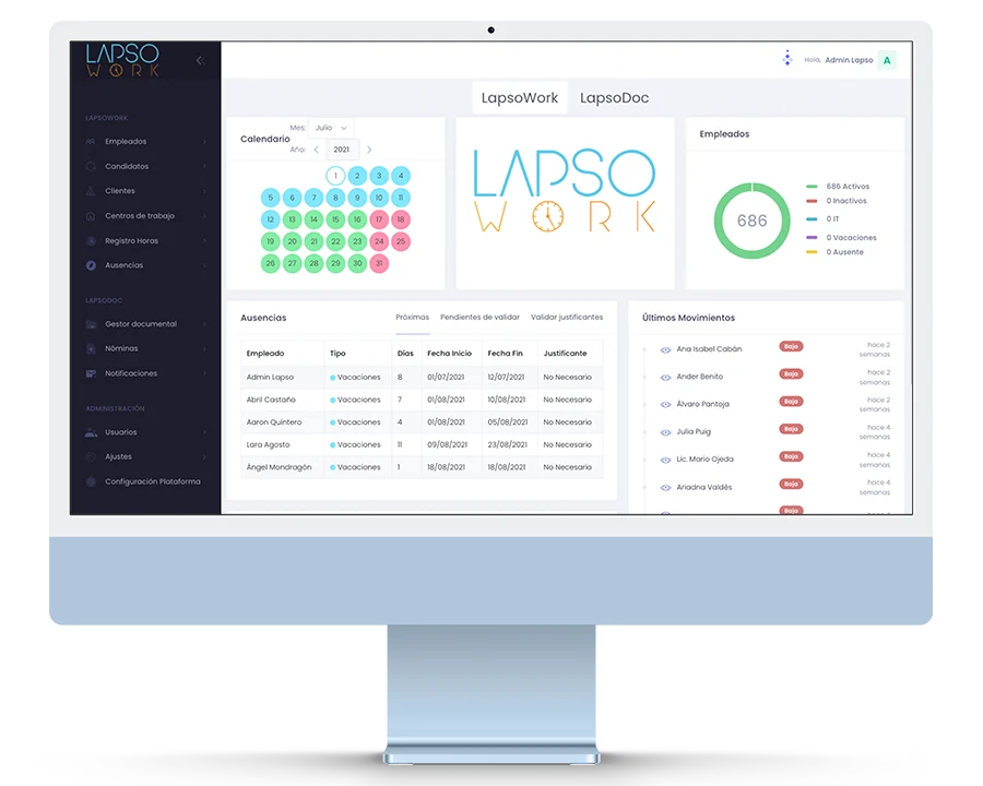 Gestor de vacaciones y ausencias de LapsoWork con calendario de equipo